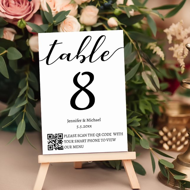modern minimalist wedding qr code menu and table number (Creator Uploaded)
