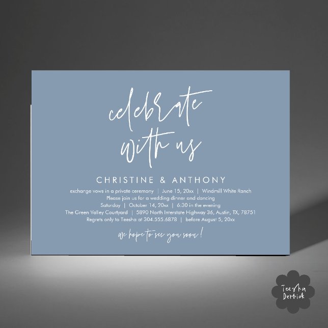 Modern Minimalist Wedding Reception Dinner Invitation (Modern Minimalist Wedding Reception Dinner Invitation Card, Celebrate with us, in Dusty Blue)