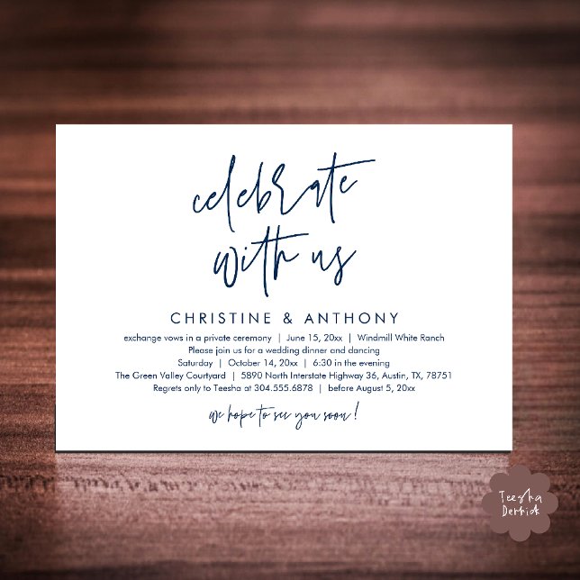 Modern Minimalist Wedding Reception Dinner Invitation (Modern Minimalist Wedding Reception Dinner Invitation Card, Celebrate with us, in Navy Blue)