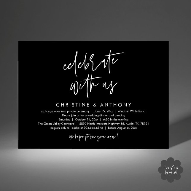 Modern Minimalist Wedding Reception Dinner Invitation (Modern Minimalist Wedding Reception Dinner Invitation Card, Celebrate with us, in Black and white)