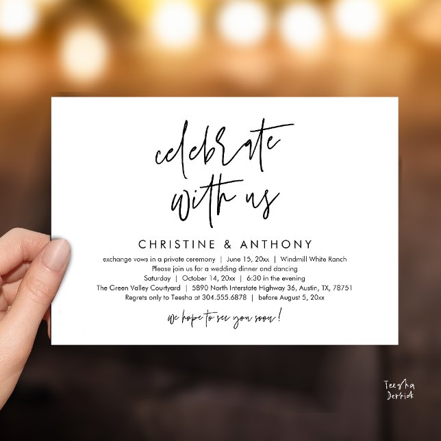 Modern Minimalist Wedding Reception Dinner Invitation (Modern Minimalist Wedding Reception Dinner Invitation Card, Celebrate with us, in Black and White)