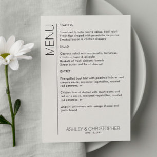 Modern Minimalist Wedding Reception Menu