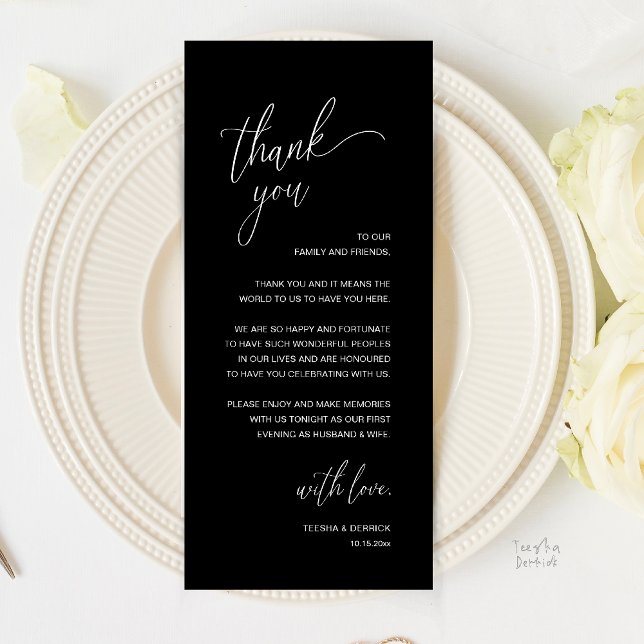 Modern Minimalist Wedding Reception Thank You Card (Modern Minimalist Wedding Reception Thank You Card in Classy Black and White)