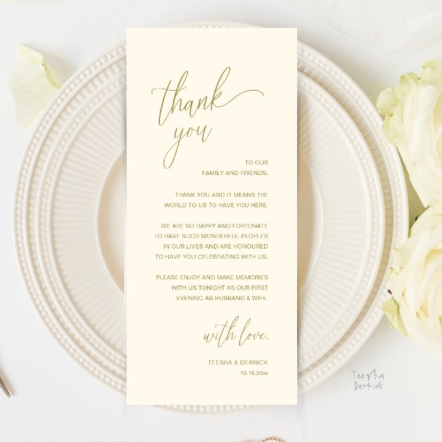 Modern Minimalist Wedding Reception Thank You Card (Modern Minimalist Wedding Reception Thank You Card in Classy Yellow Gold)