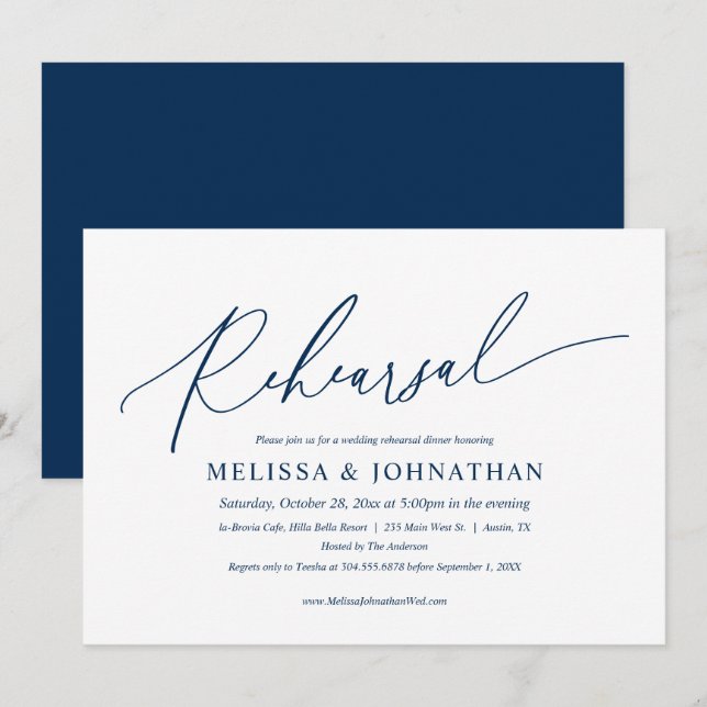 Modern Minimalist, Wedding Rehearsal and Dinner In Invitation (Front/Back)