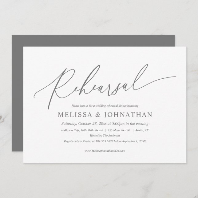 Modern Minimalist, Wedding Rehearsal and Dinner In Invitation (Front/Back)