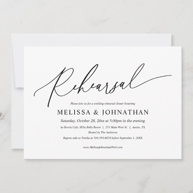 Modern Minimalist, Wedding Rehearsal and Dinner In Invitation (Front)