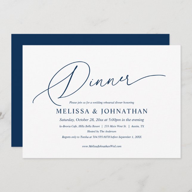 Modern Minimalist, Wedding Rehearsal and Dinner Invitation (Front/Back)