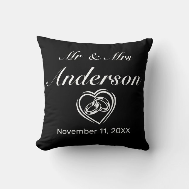 Modern Minimalist  Wedding Rings Heart Cushion (Front)