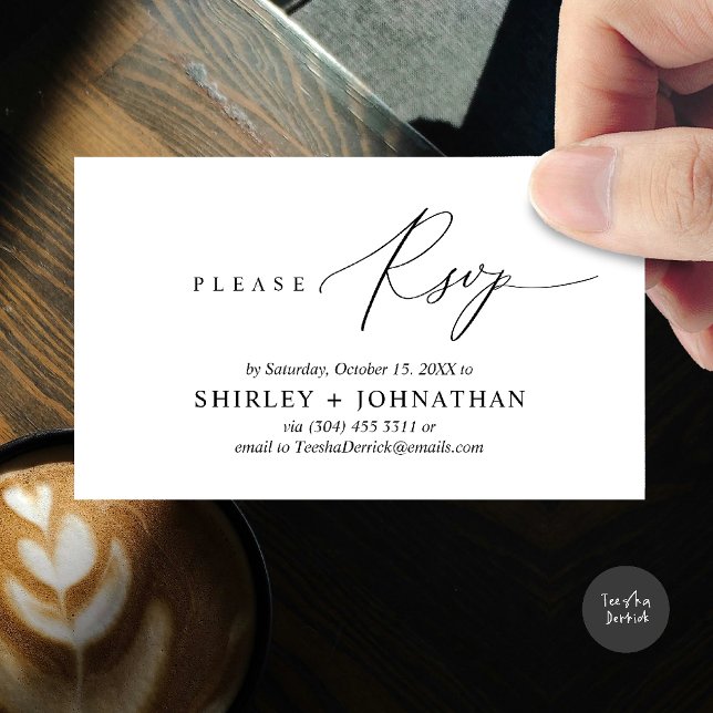 Modern Minimalist Wedding RSVP Enclosure Card (Wedding invitation RSVP via Phone or email respond reminder Enclosure Card in aesthetic White Black)