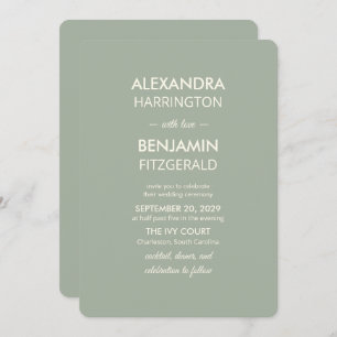 Modern Minimalist Wedding   Sage Green Timeless  Invitation