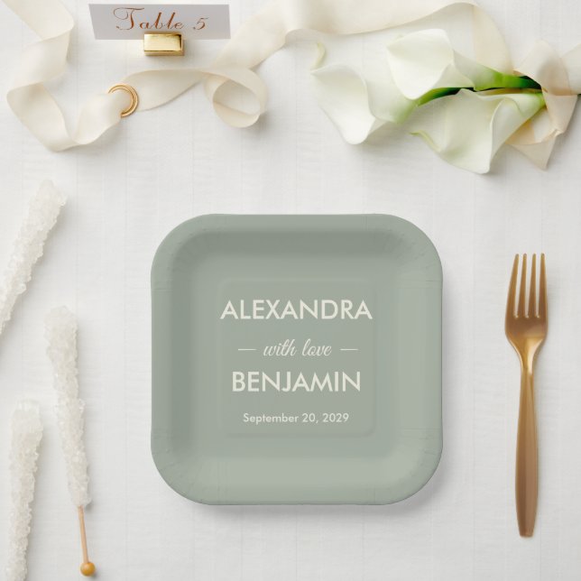 Modern Minimalist Wedding | Sage Green Timeless  Paper Plate (Wedding)