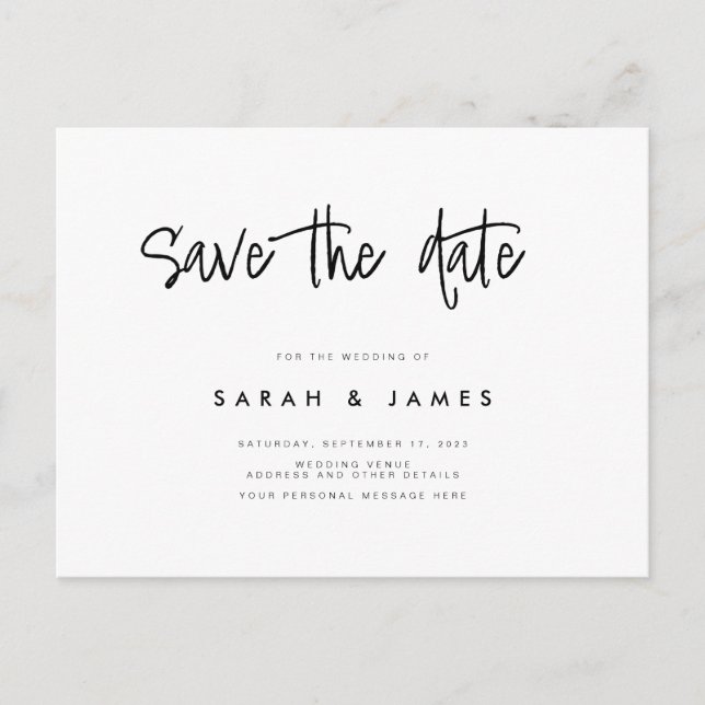 Modern Minimalist Wedding Save the Date Announcement Postcard (Front)