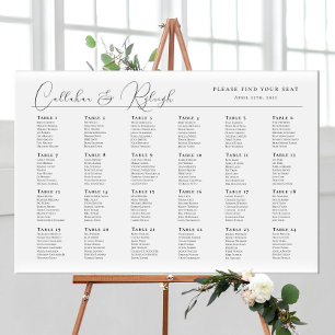 Modern minimalist wedding seating chart, 24 tables poster