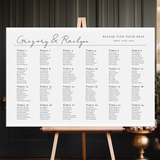Modern minimalist wedding seating chart, 24 tables poster (Creator Uploaded)
