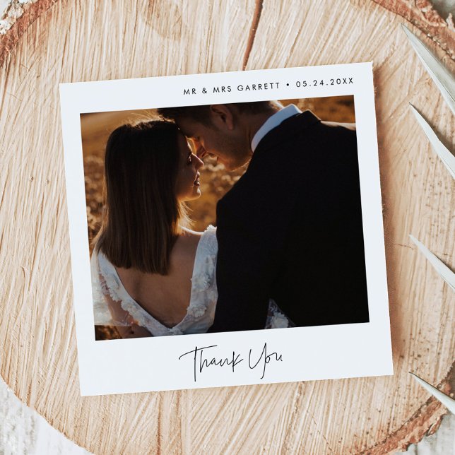 Modern minimalist wedding square Thank You card (square wedding thank you photo card)
