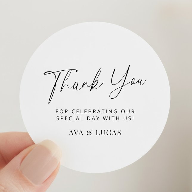 Modern Minimalist Wedding Thank You Classic Round Sticker (Creator Uploaded)
