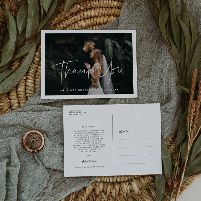 Modern Minimalist wedding Thank you photo Postcard (Creator Uploaded)