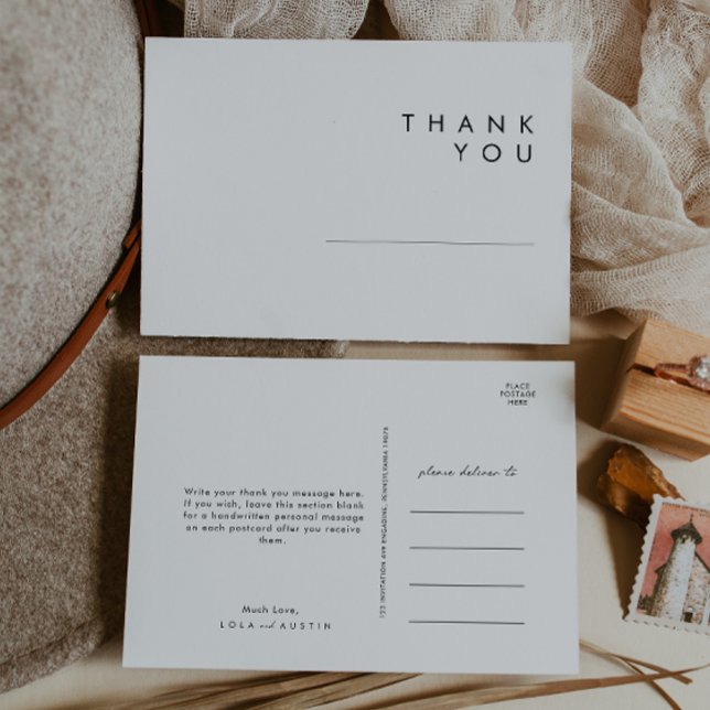 Modern Minimalist Wedding Thank You Postcard (Creator Uploaded)