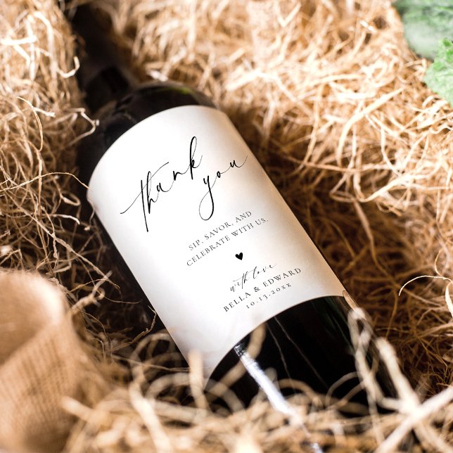 Modern Minimalist Wedding Thank You Wine Label (Creator Uploaded)