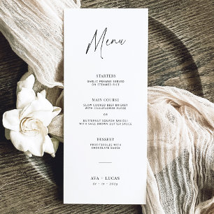 Modern Minimalist Wedding Three Course Dinner Menu
