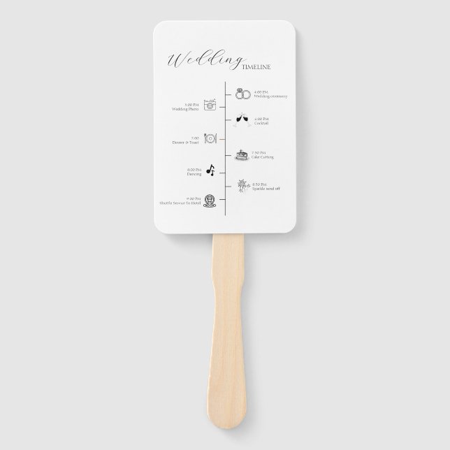 Modern Minimalist Wedding Timeline details Card Hand Fan (Front)
