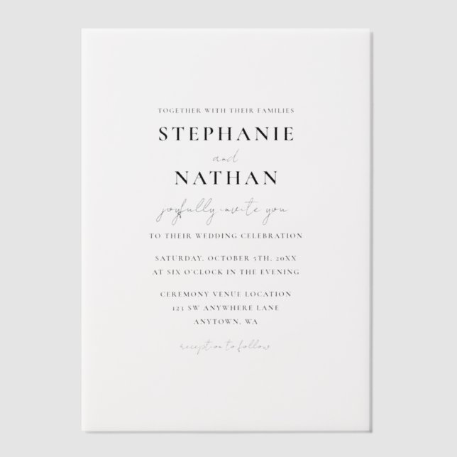 Modern Minimalist Wedding Vellum Invitations (Front)