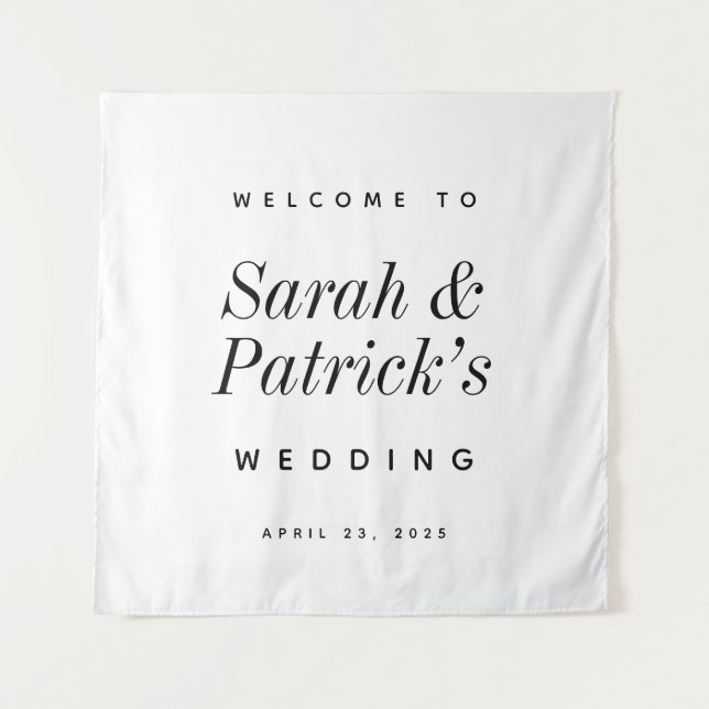 Modern Minimalist Wedding Welcome Sign Tapestry (Front)