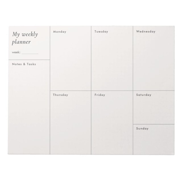 Modern minimalist Weekly Planner Notepad (Front)