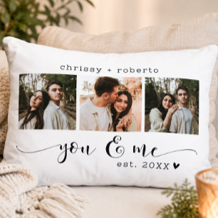 Modern Minimalist White 3 Photo Script Collage Decorative Cushion