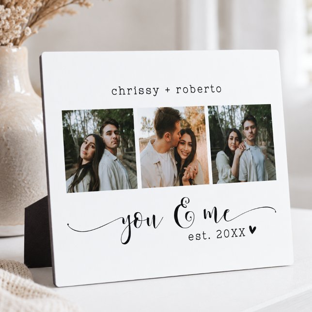 Modern Minimalist White 3 Photo Script Collage Plaque (Creator Uploaded)