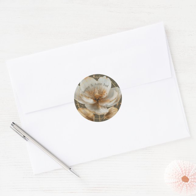Modern Minimalist White and Gold Wedding Sticker (Envelope)