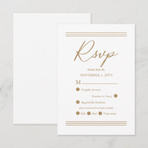 Modern Minimalist White Antique Gold RSVP Card