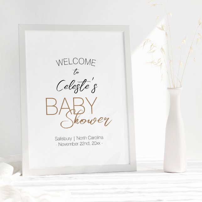 Modern Minimalist White Baby Shower Welcome Poster (Creator Uploaded)