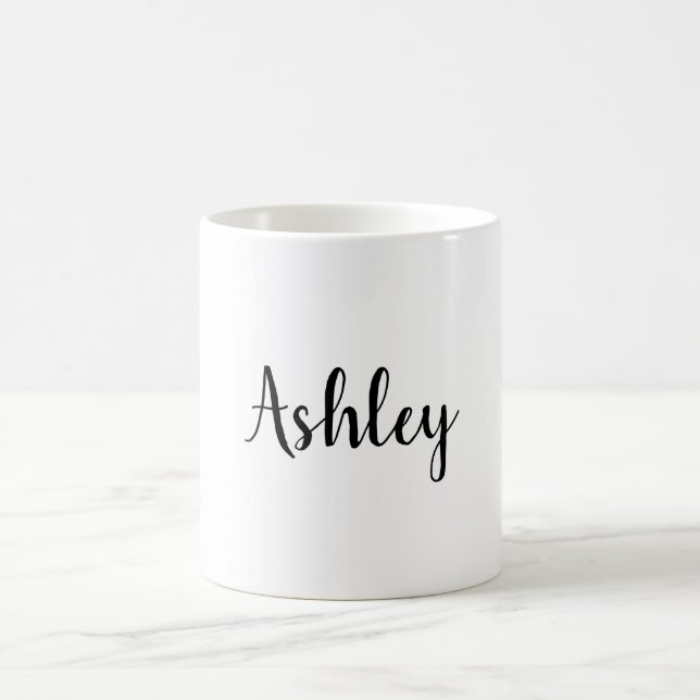 Modern Minimalist White Black Add Your Name Magic Mug (Center)