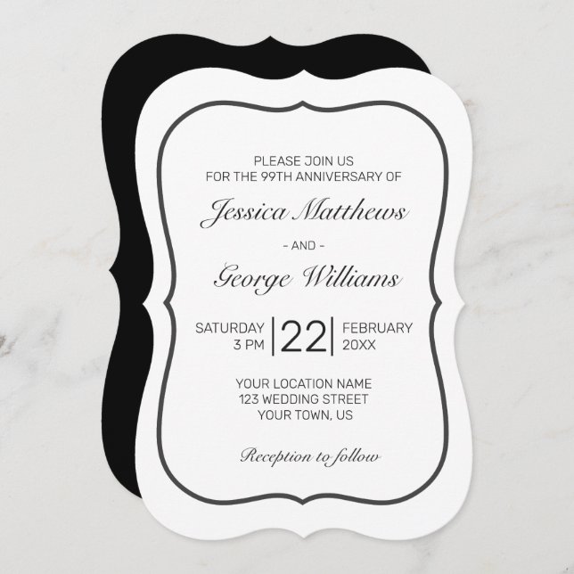 Modern Minimalist White Black Anniversary Invitation (Front/Back)
