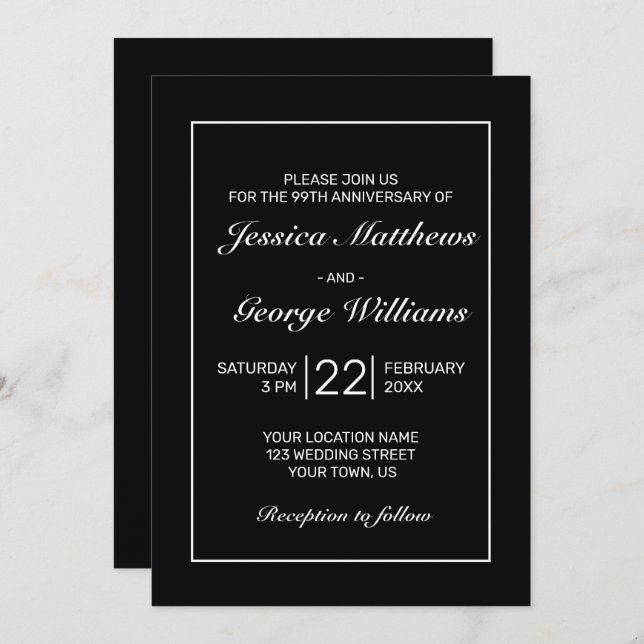 Modern Minimalist White Black Anniversary Invitation (Front/Back)