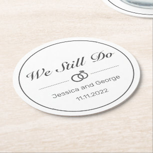 Modern Minimalist White Black Anniversary Round Paper Coaster