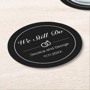 Modern Minimalist White Black Anniversary Round Paper Coaster