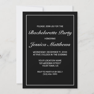 Modern Minimalist White Black Bachelorette Party Invitation