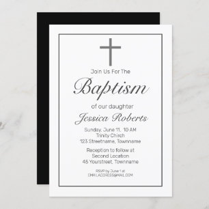 Modern Minimalist White Black Baptism Invitation
