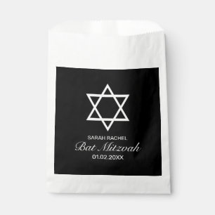 Modern Minimalist White Black Bar Bat Mitzvah Favour Bag