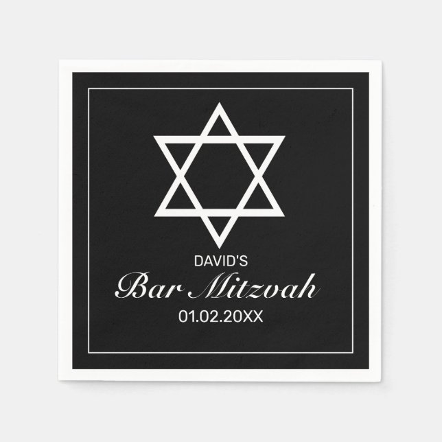 Modern Minimalist White Black Bar Bat Mitzvah Napkin (Front)