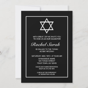 Modern Minimalist White Black Bat Mitzvah Invitation