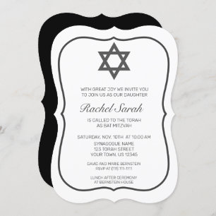 Modern Minimalist White Black Bat Mitzvah Invitation