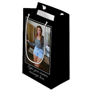 Modern Minimalist White Black Birthday Photo Small Gift Bag