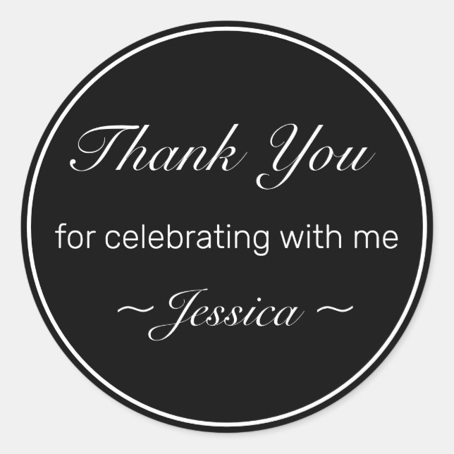 Modern Minimalist White Black Birthday Thank You Classic Round Sticker (Front)