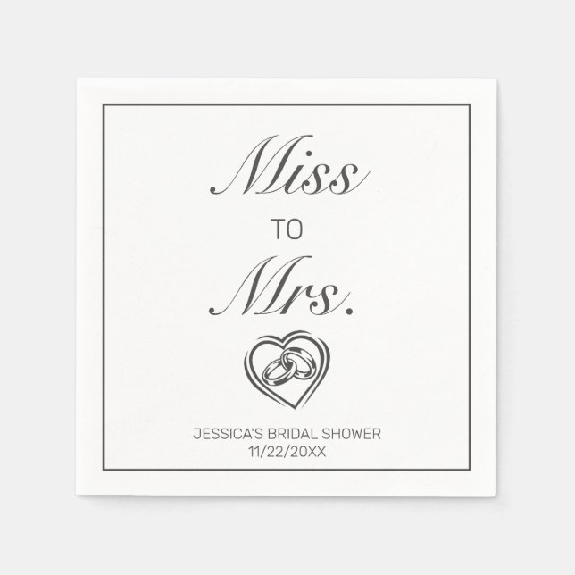 Modern Minimalist White Black Bridal Shower Ms Napkin (Front)