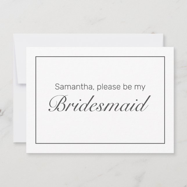 Modern Minimalist White Black Bridesmaid Card (Front)