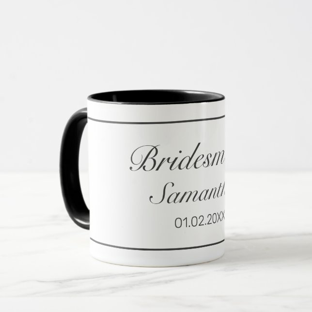 Modern Minimalist White Black Bridesmaid Wedding Mug (Front Left)